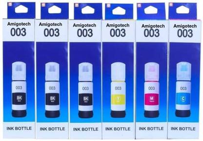 amigotech 001 / 003 Ink for L3110, L3150, L3250, ,L3116,L3101,L3210,L3215,L3216 3pc Black + Tri Color Combo Pack Ink Bottle
