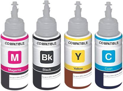 canoff Epson T664 Ink For L130,L380,L220,L360,L455 Printers - (C/M/Y/Bk - 70g x 4) Black + Tri Color Combo Pack Ink Bottle