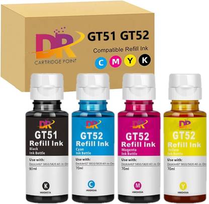 DR CARTRIDGE POINT GT51 52 Refill Ink Bottle HP Ink Tank GT5810 310 315 319 410 415 419 115 GT5820 Black + Tri Color Combo Pack Ink Bottle