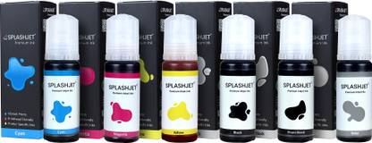Splashjet 011/012 Refill Ink for L8180 / L8160 – (C/M/Y/BK/PB/GY) - 502373 Black + Tri Color Combo Pack Ink Bottle