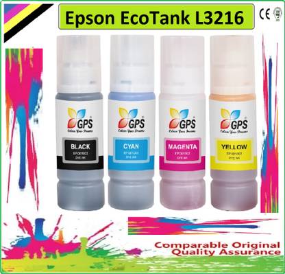 GPS Colour Your Dreams EcoTank L3216 Series Mult Function Monochrome Inkjet Printer Comptible Ink Black + Tri Color Combo Pack Ink Bottle