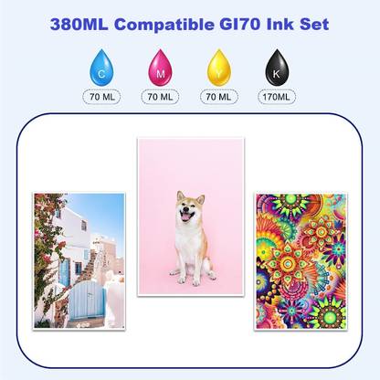 Kosh Refill Ink Compatible GI-70 set 1 For Canon PIXMA GM2070 G5070 G6070 G7070 Black + Tri Color Combo Pack Ink Bottle