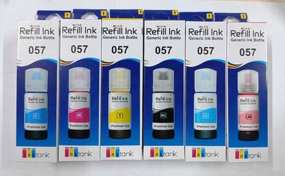 hundan 057 Ink Bottle for L8050, L18050 Printer (Black/Cyan/Magenta/Yellow/L.C/L.M) | Black - Twin Pack Ink Bottle