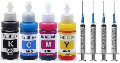 Ang Refill for Canon Pixma MP 287, MP 258, MP 276-100ml X 4 Bottles + 4 Syringes Black + Tri Color Combo Pack Ink Cartridge