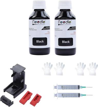 Needle 2x100 gms Ink Refill with Suction Tool for Cartridge Printers Black - Twin Pack Ink Bottle