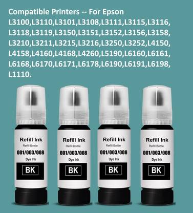 canoff 001 , 003 , 008 Black Ink Refill for L3200,L3210,L3211 ,L3215,L3216,L3250,L3252 Black Ink Bottle