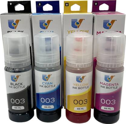 UV 003 REFILL INK COMPATIBLE FOR L3100, L3101, L3110, L3112, L3115, L3116, L3150, L3151, L3152, L3156, L5190 SERIES - 70ML EACH BOTTLE Black + Tri Color Combo Pack Ink Bottle