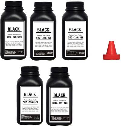 Black Refill Toner Powder Canon Toner Cartridge CRG 326 / 328 For Use In Canon LBP 6200 / 6230 / MF4410 / 4412 / 4420 / 4450 / 4452 / 4570 / 4750 / 4752 / 4870 / 4880 / 4890 / D520 / D530 / D550 Pack Of 5 Bottle With Nozlle 80Gms Each Bottle. Black Ink Toner Powder