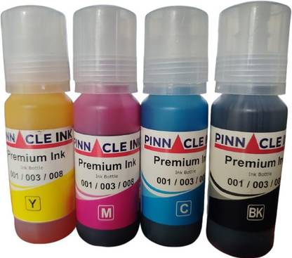 Pinnacle Ink Ep 001/003/008 Premium Compatible Refill Ink For Ep L6270 Black + Tri Color Combo Pack Ink Bottle