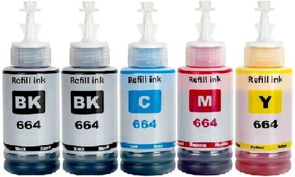 canoff High Quility Refill Ink 664 Use For Epson L130, L360,L380,L565 Printers(5Pcs) Black + Tri Color Combo Pack Ink Bottle