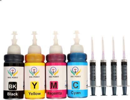 inkpoint Refill Ink For Canon Printer MG2570S B/C/Y/M 100 ML Each Bottle With Syringe Black + Tri Color Combo Pack Ink Bottle