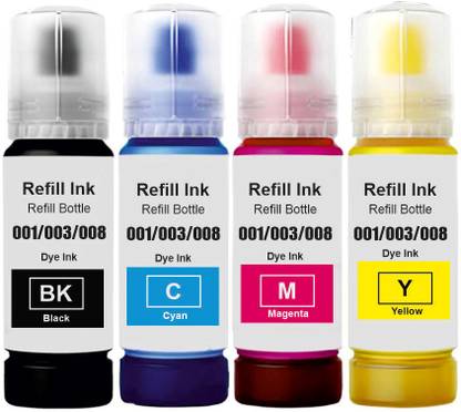 verena 001/003/008 Refill Ink Compatible For L5190,L3150,L4150,L4160,L3150,L4150 70ML Black + Tri Color Combo Pack Ink Bottle