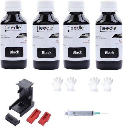Needle 4x100 gms Ink Refill with Suction Tool for Cartridge Printers Black Ink Bottle