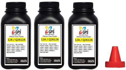 Black High Quality 12A / Q2612A For Use In Hp LaserJet 1010, Hp LaserJet 1012, Hp LaserJet 1015, Hp LaserJet 1018, Hp LaserJet 1020, Hp LaserJet 1020plus, Hp LaserJet 1022, Hp LaserJet 3015, Hp laserjet 3020, Hp laserjet 3030, Hp laserjet 3050, Hp laserjet 3052, Hp laserjet 3055, Hp laserjet M1005 , Hp laserjet M1319f MFP Pack Of 3 Bottle With Nozlle 100Gms Each. Black Ink Toner Powder