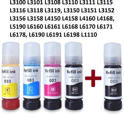 vavia Compatible Printers -- L3150,L3110,L5190,L1110,L4150,L6170,L4160,L6190 Black + Tri Color Combo Pack Ink Bottle