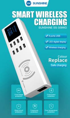 DIVYE Sunshine SS-309WD Quick 8 Port USB Smart Charger with Wireless Charging White Ink Cartridge