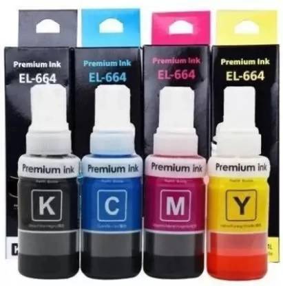 Ang Refill Ink For Epson T664 L100,L110,L130,L200,L210,L220,L300,L385,L455,L555 Black + Tri Color Combo Pack Ink Bottle