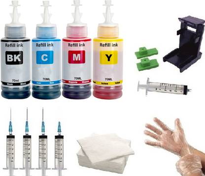 Salty Refill Tool kit Combo Inkjet Cartridge Compatible for & Printers-70ml Black + Tri Color Combo Pack Ink Bottle