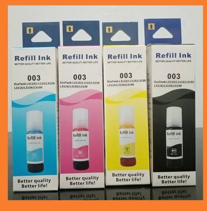 RAMKE 003 Ink for Epson L3110,L3150,L3115,L3250,L3210,L3252,L3116,L1110,L3151,L3152 Black + Tri Color Combo Pack Ink Bottle