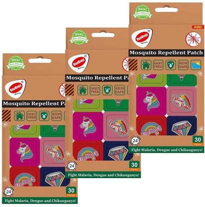 RunBugz Natural Repellent Mosquito Patches for Babies with 24 Hours Protection,30 Patches (Unicorn Printed) -(Pack Of 3)
