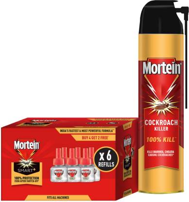 Mortein Cockroach Killer with Target Nozzle 625ml+45ml *6 Mosquito Repellent Refill