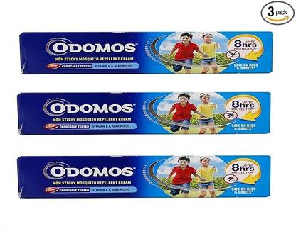 Odomos Non-Sticky Mosquito Repellent Cream With Vitamin E & Almond 25X3 =75g Pack of 3