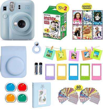 FUJIFILM Instax mini 12 Pastel Blue Bundle+10x2 Film+Carrying Case, Color Filters,Album,Stickers, Frames Instant Camera