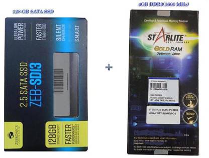 ZEBRONICS Desktop RAM 4GB DDR3 1600MHz + 128 GB Desktop Black SATA Internal Solid State Drive (SSD) (Combo set)