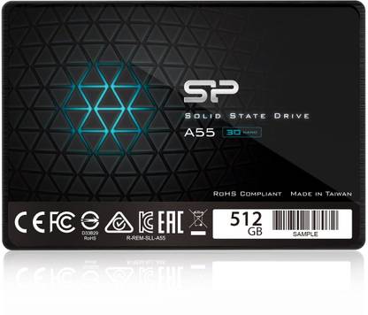 Silicon Power A55 512 GB All in One PC's, Desktop, Laptop, Network Attached Storage, Servers, Surveillance Systems Black SATA III Internal Solid State Drive (SSD) (SATA 512GB SSD)