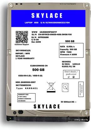 SKYLACE Internal Hard Drive 500 GB Laptop, Desktop Silver SATA Internal Hard Disk Drive (HDD) (6 Gb/s, 5400 RPM, 128MB Cache)