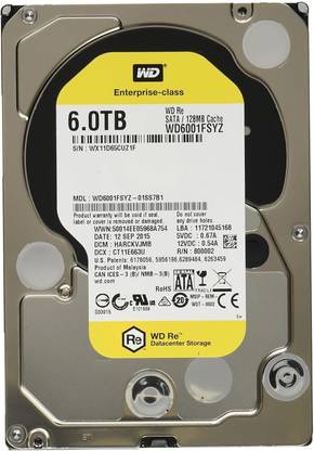 Western Digtal RE4 6 TB Desktop, Surveillance Systems, Network Attached Storage, Servers, All in One PC's Grey, black SATA Internal Hard Disk Drive (HDD) (WD6001FSYZ)