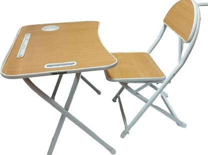 Hunar stationery Foldable Study Table and Chair Set for Kids & Adults–Light Wood & White Foldable Wooden Inversion Table