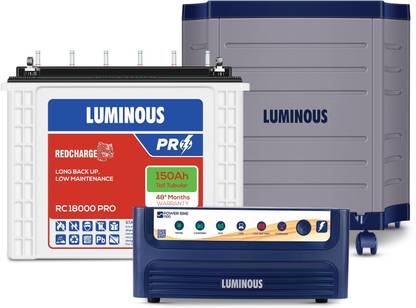 LUMINOUS Power Sine 1100 Pure Sine Wave 900VA/12V Inverter with RC 18000 PRO & Trolley Tubular Inverter Battery