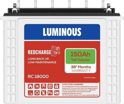 LUMINOUS RedCharge RC18000 150Ah Tall Tubular Battery Tubular Inverter Battery