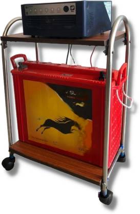 DWET Foldable Heavy Duty Wood Mix Steel Inverter Battery Stand Trolley Shockproof Trolley for Inverter and Battery