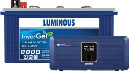 LUMINOUS Zolt 1700 Pure Sine Wave 1500VA/24V Inverter, InverGel IGSTJ 18000-150Ah Battery Pure Sine Wave Inverter