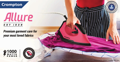 Crompton Allure 1000 W Dry Iron (Pink) Advanced Non-Stick Soleplate - product feature