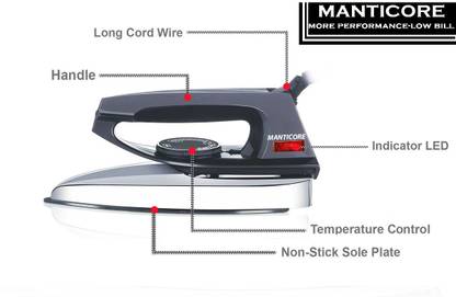 MANTICORE Automatic-Electric Dry Iron box | Large Soleplate | Quick Heat Up clothing press 750 W Dry Iron
