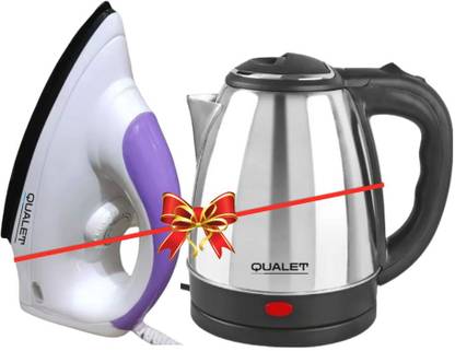 QUALET by Qualet Super Combo Super Efficient Glitter Electric Kettle (2 L, Silver) & 750 W Dry Iron