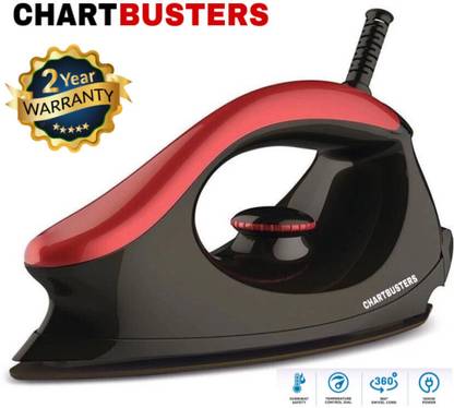 Chartbusters by CHARTBUSTERS 1000-Watt Iron | Safety-Packed Iron with Quick,Uniform Heating | 2-year Warranty 1000 W Dry Iron