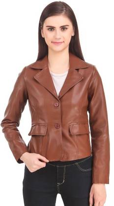 Leather Retail Full Sleeve Solid Women Jacket