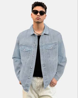 White leapard Full Sleeve Solid Men Denim Jacket