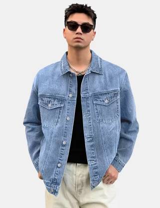 Linaria Full Sleeve Solid Men Denim Jacket