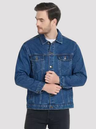 Linaria Full Sleeve Solid Men Denim Jacket