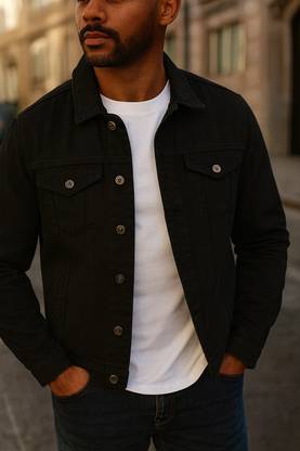 KASHIAN Full Sleeve Solid Men Denim Jacket