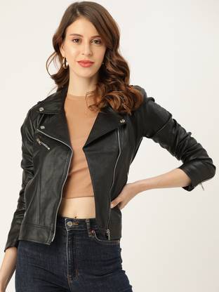 Leather Retail Full Sleeve Solid Women Jacket