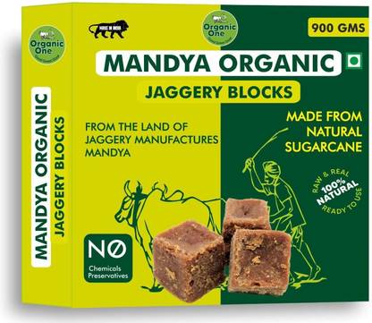 Organic One Jaggery Block Origin from Mandya - 900g | Pure, Natural & Unrefined Cubes Jaggery