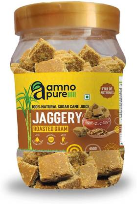 Amno Pure 100% Natural Sugar Cane Jaggery 30G Square with Roasted Gram Cubes Jaggery