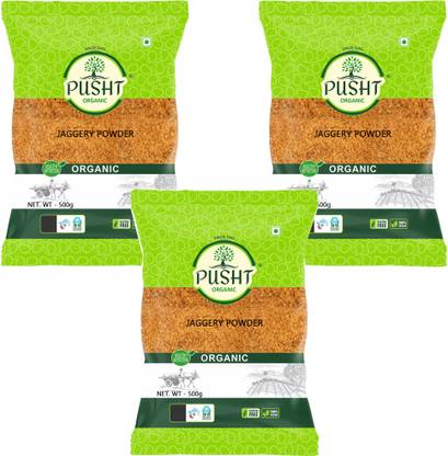 Pusht Organic Gud|Gur Powder|100% Natural Powder Jaggery Combo Pack Of 500Gm x 3=1.5Kg Powder Jaggery