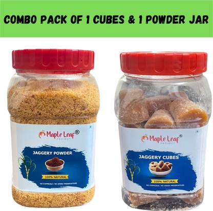 Maple Leaf Project Jaggery Cubes (400gms) & Jaggery Powder (500gms) Combo Powder + Block Jaggery
